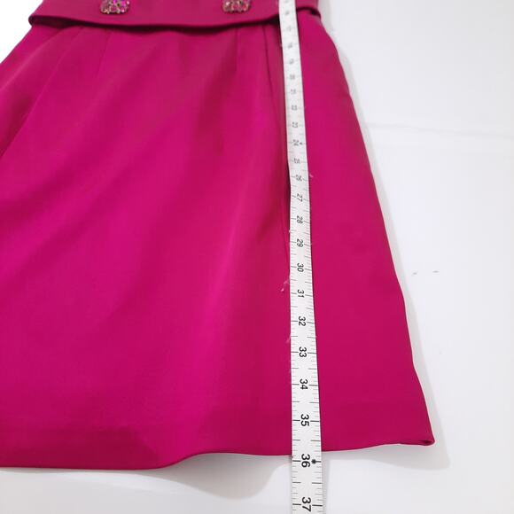 Kay Unger Hot Pink Cocktail Dress Sz 4 Satin Sleeveless Short Sheath Party Silk - Picture 12 of 12